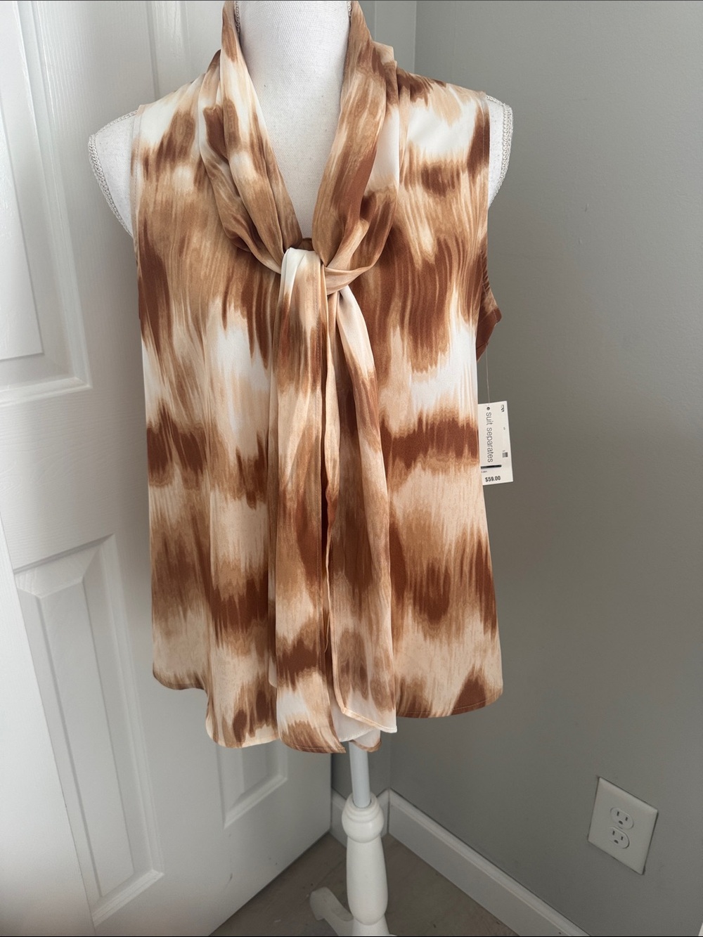 Macy's Brown & Cream Tie-Neck Sleeveless Camisole